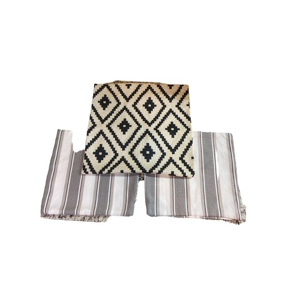 Decorative Black Cream Geometric Square Pillow Cases Set of 3 - Picture 2 of 8